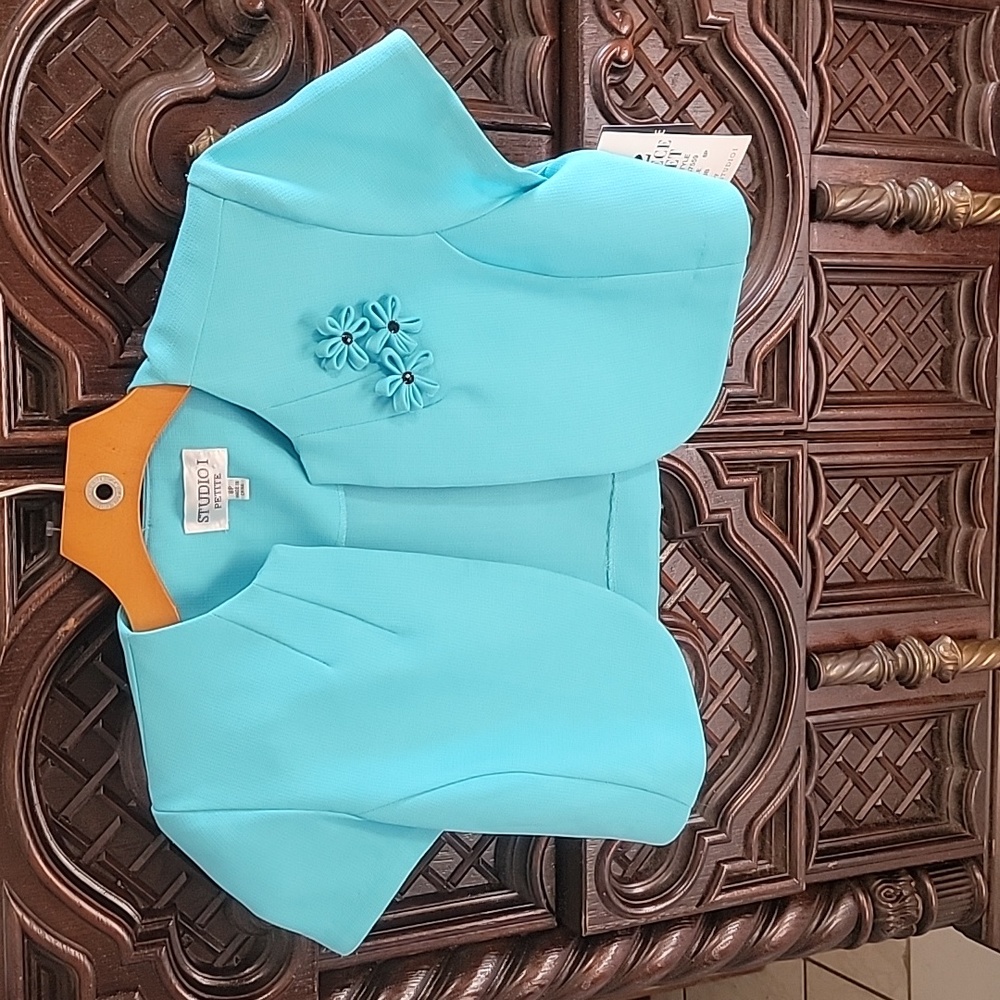 Vintage NWT Short Sleeve dressy casual aqua Studio 1 petite